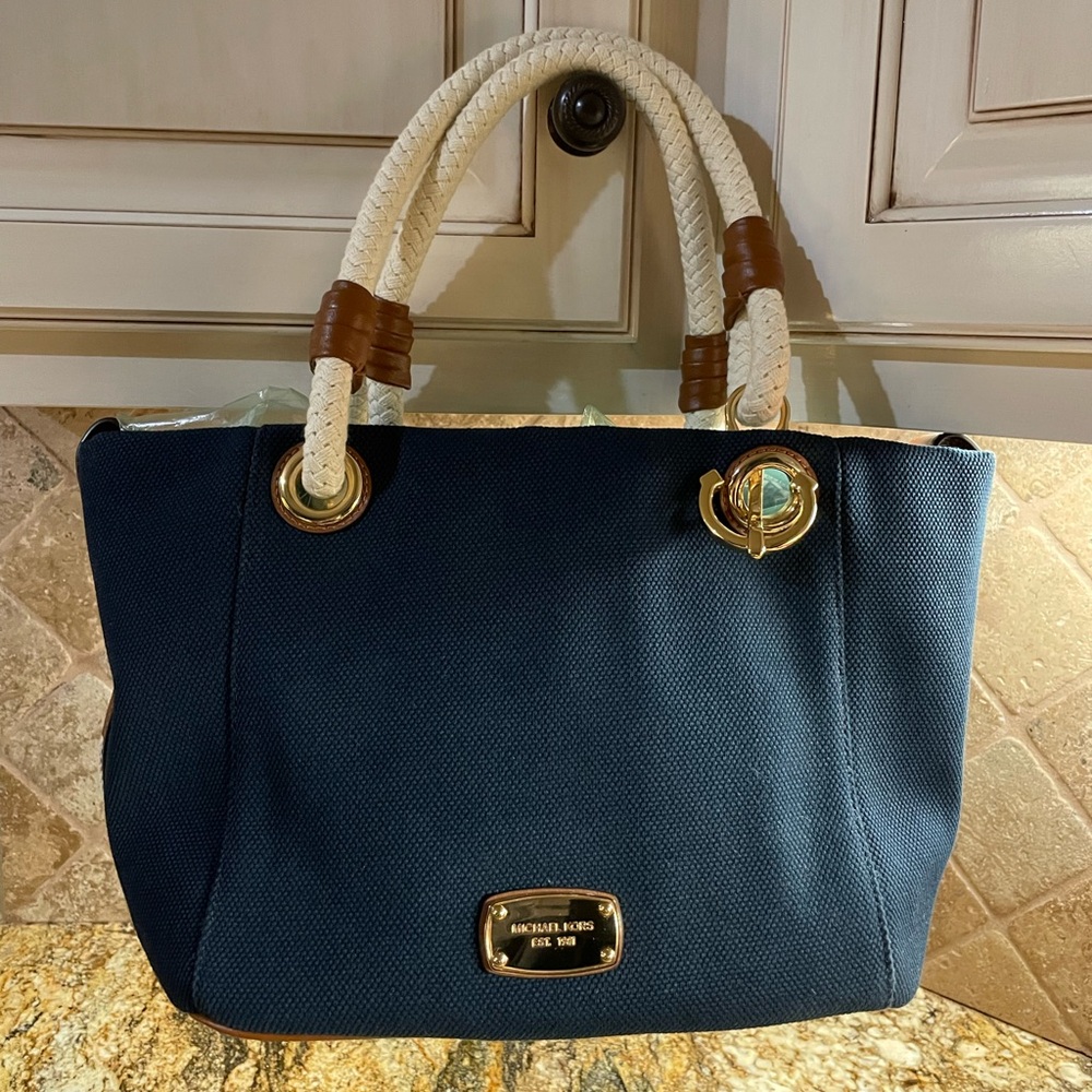 Michael Kors Blue and Cream Tote with Structured Design